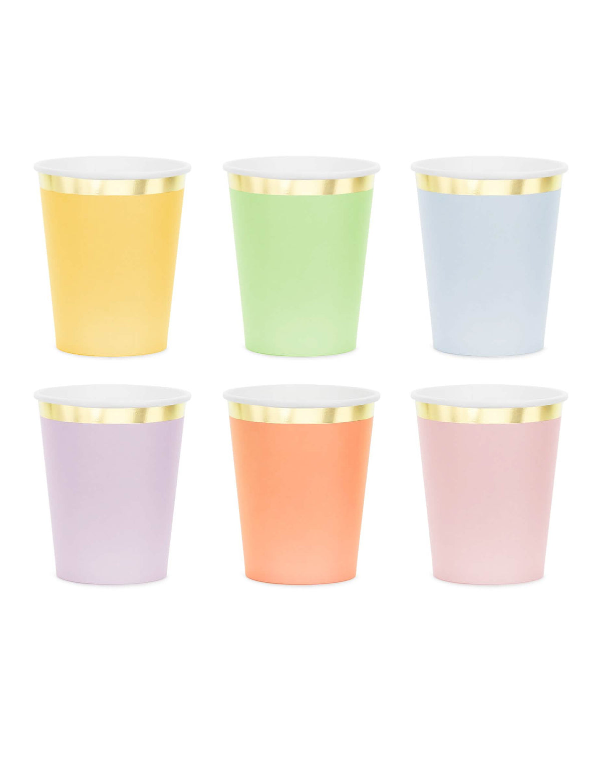 6 Vasos de cartón pastel con borde dorado 220 ml