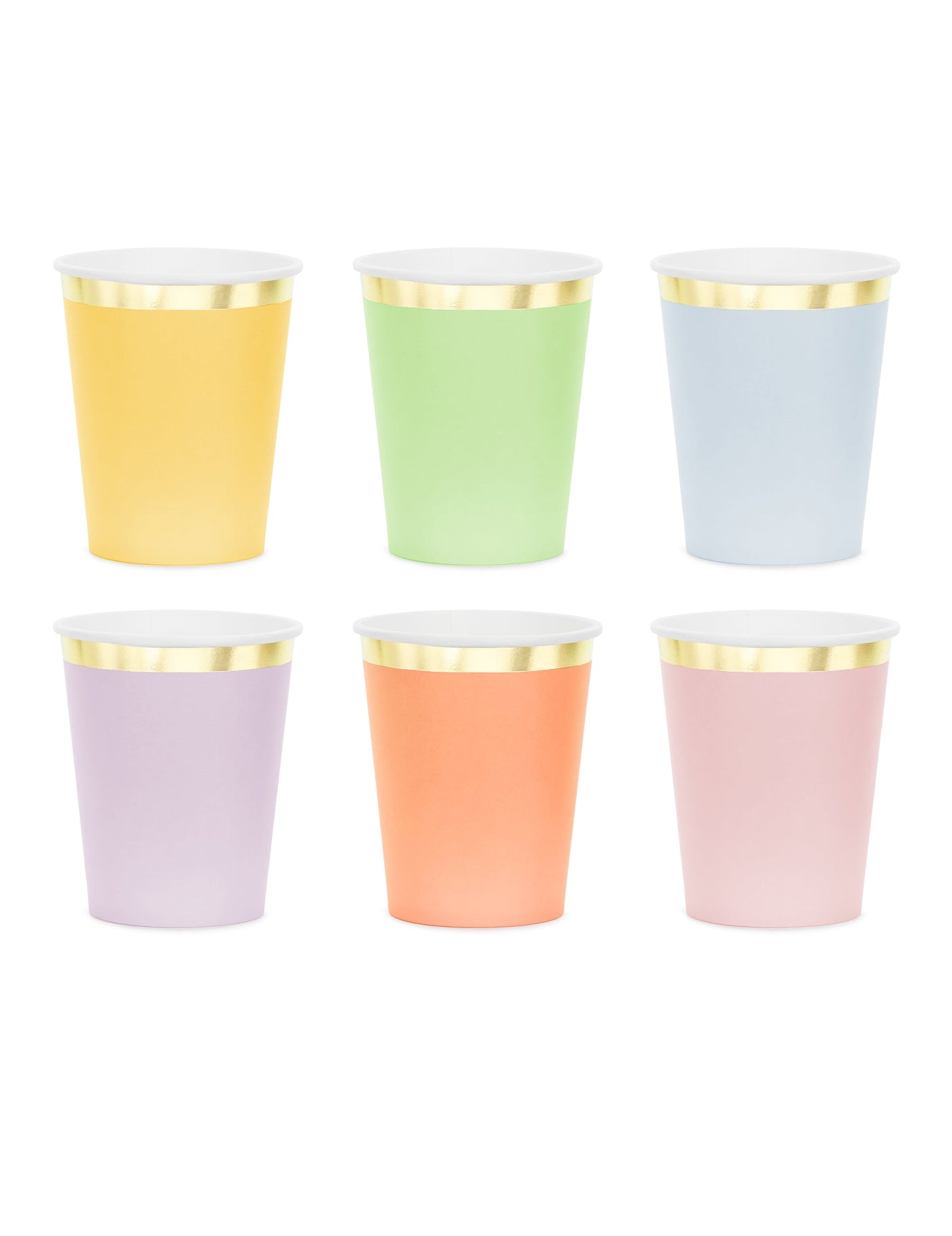 6 Vasos de cartón pastel con borde dorado 220 ml