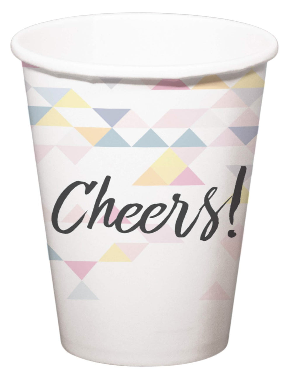 Vasos de cartón Cheers geométrico para fiesta blanco pastel