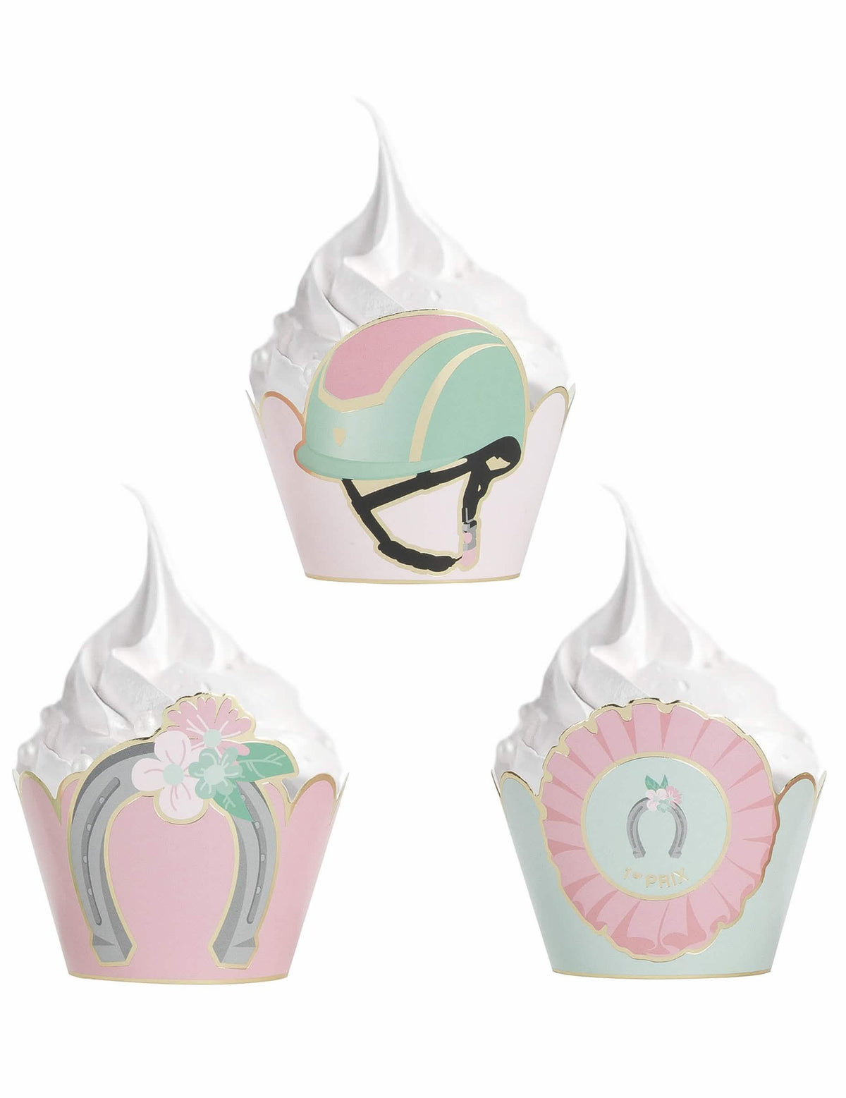 Diferentes motivos de los moldes para cupcake caballo azul y rosa pastel