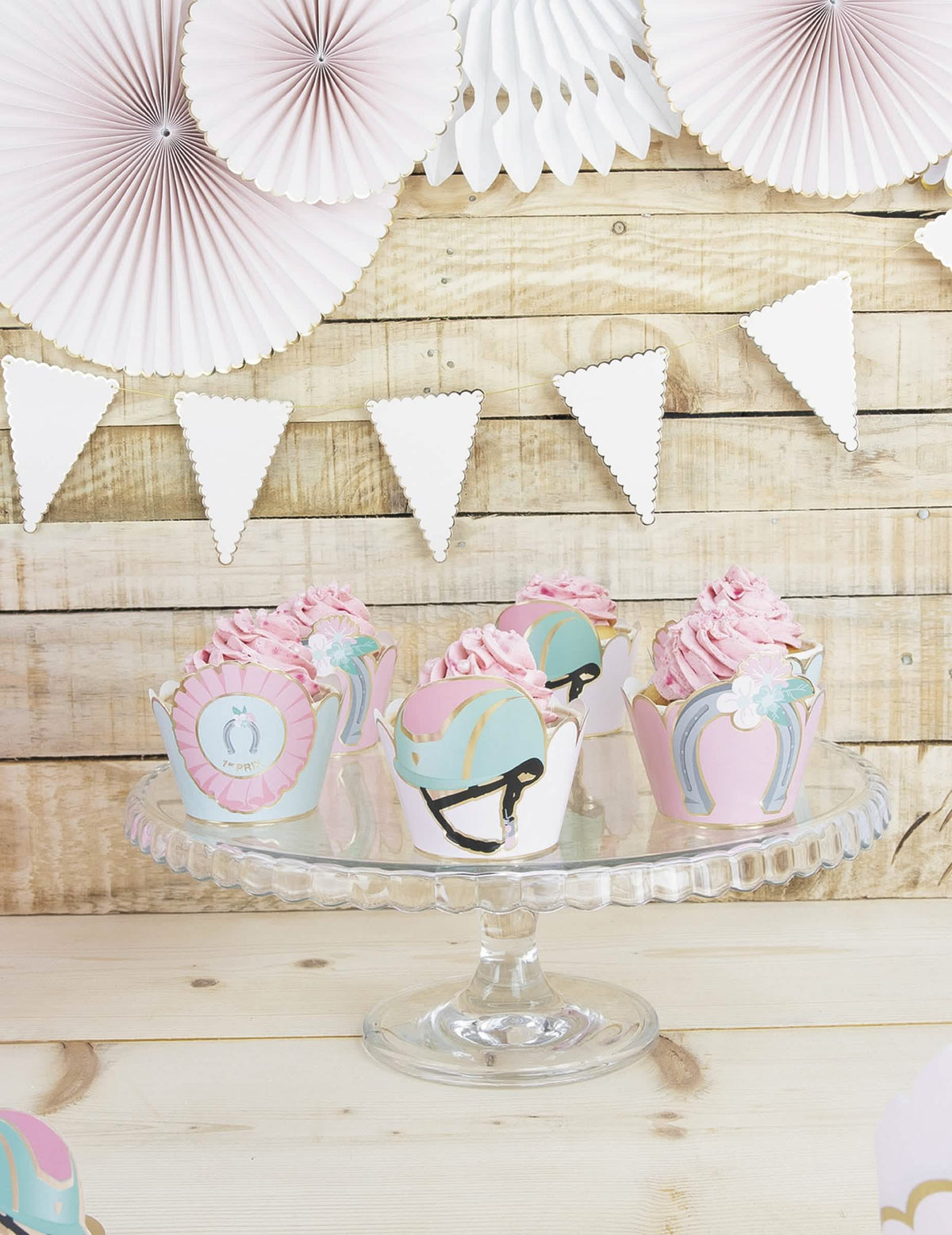 Escenografía de envoltorios molde para cupcake caballo azul y rosa pastel
