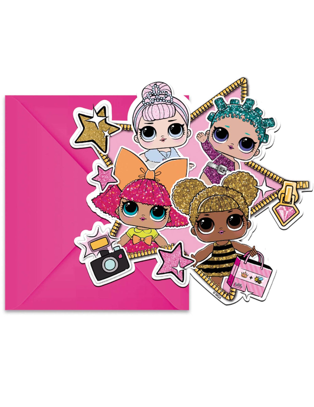 6 Invitations avec enveloppes LOL™ pour enfant rose et multicolore