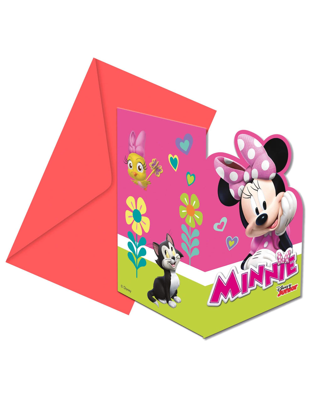 Invitaciones con sobres Minnie Happy para niño rosas y rojas