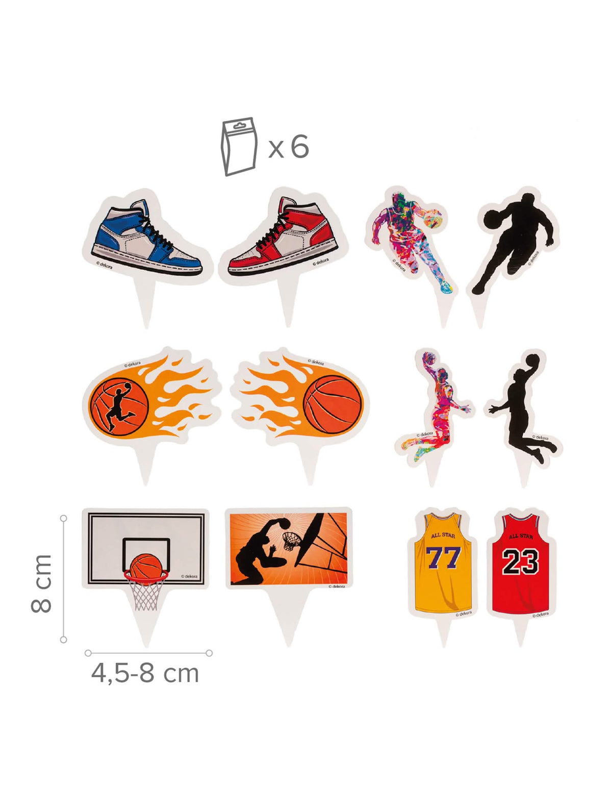 Kit de decoración para 6 cupcakes con adornos de Baloncesto
