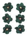 6 magnolias adhesivos de terciopelo verde oscuro y dorado 6 cm