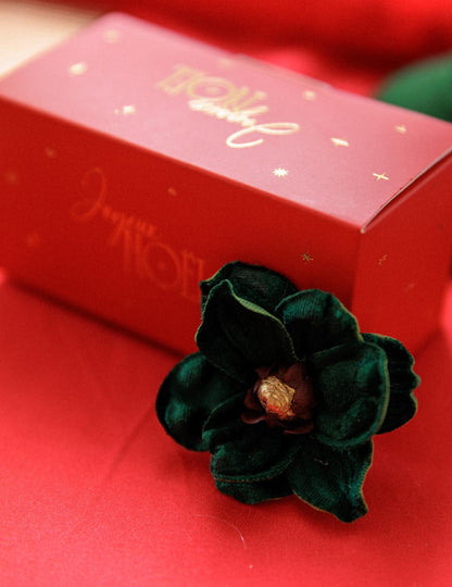 6 magnolias adhesivos de terciopelo verde oscuro y dorado 6 cm