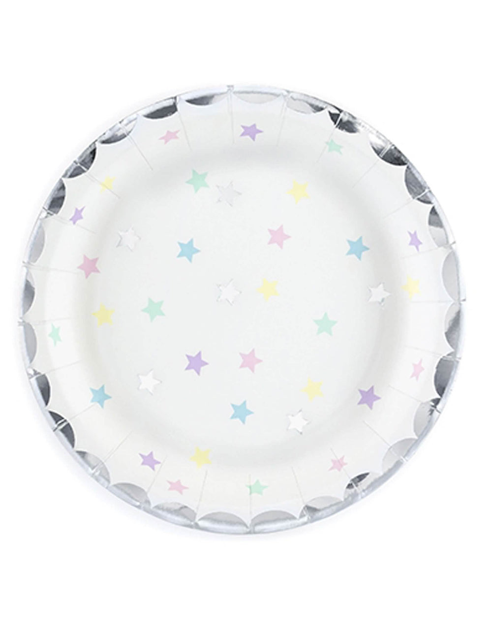 Assiettes étoiles en carton pastel avec bordure argentée