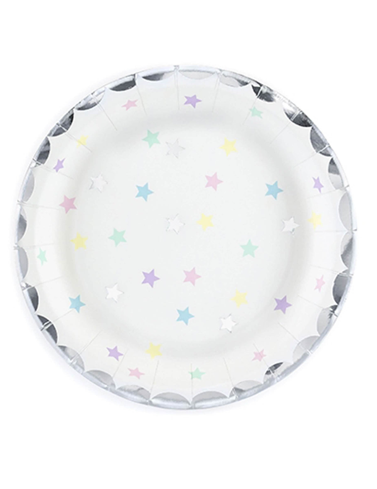 Assiettes étoiles en carton pastel avec bordure argentée
