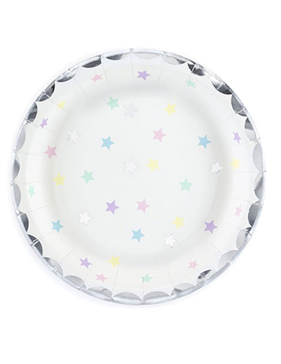 Assiettes étoiles en carton pastel avec bordure argentée