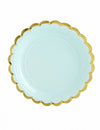 Assiettes en carton festonnées menthe et dorure