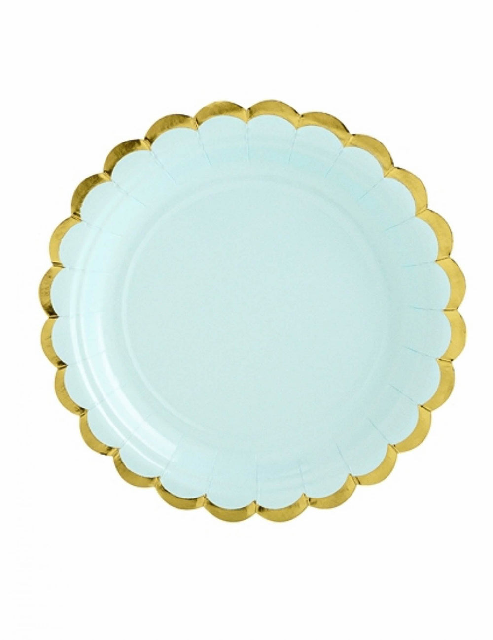 Assiettes en carton festonnées menthe et dorure
