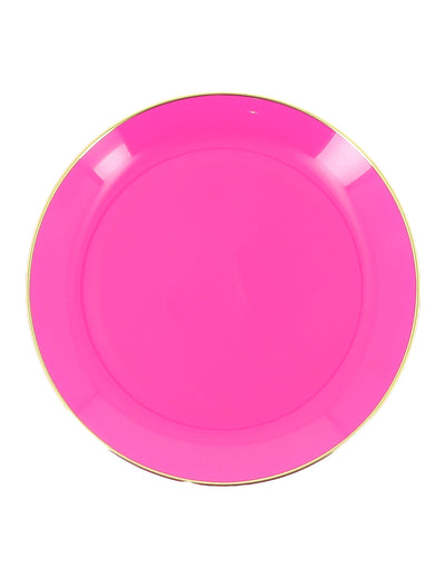 6 pequeños platos reutilizables de plástico rosa y dorado de 19 cm