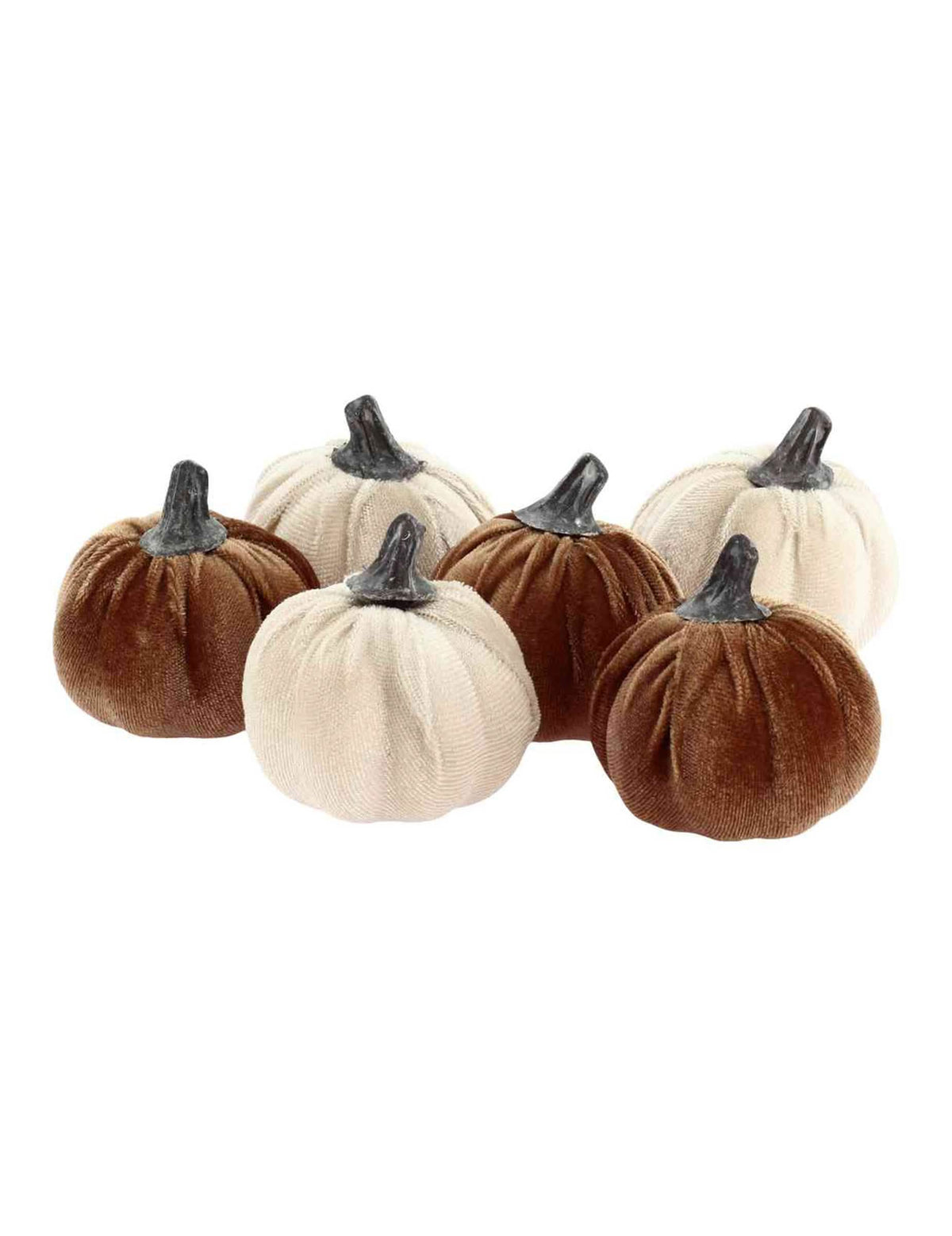 6 pequeñas calabazas de terciopelo crema y canela 6 cm