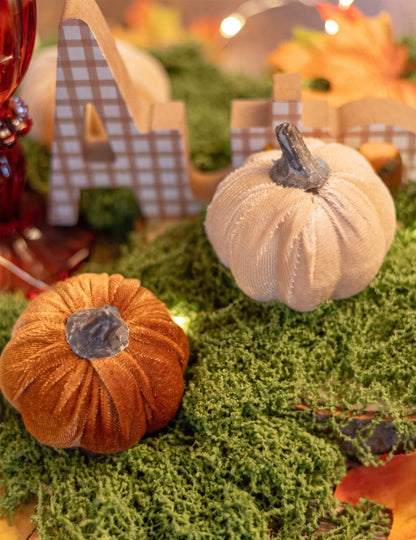 6 pequeñas calabazas de terciopelo crema y canela 6 cm