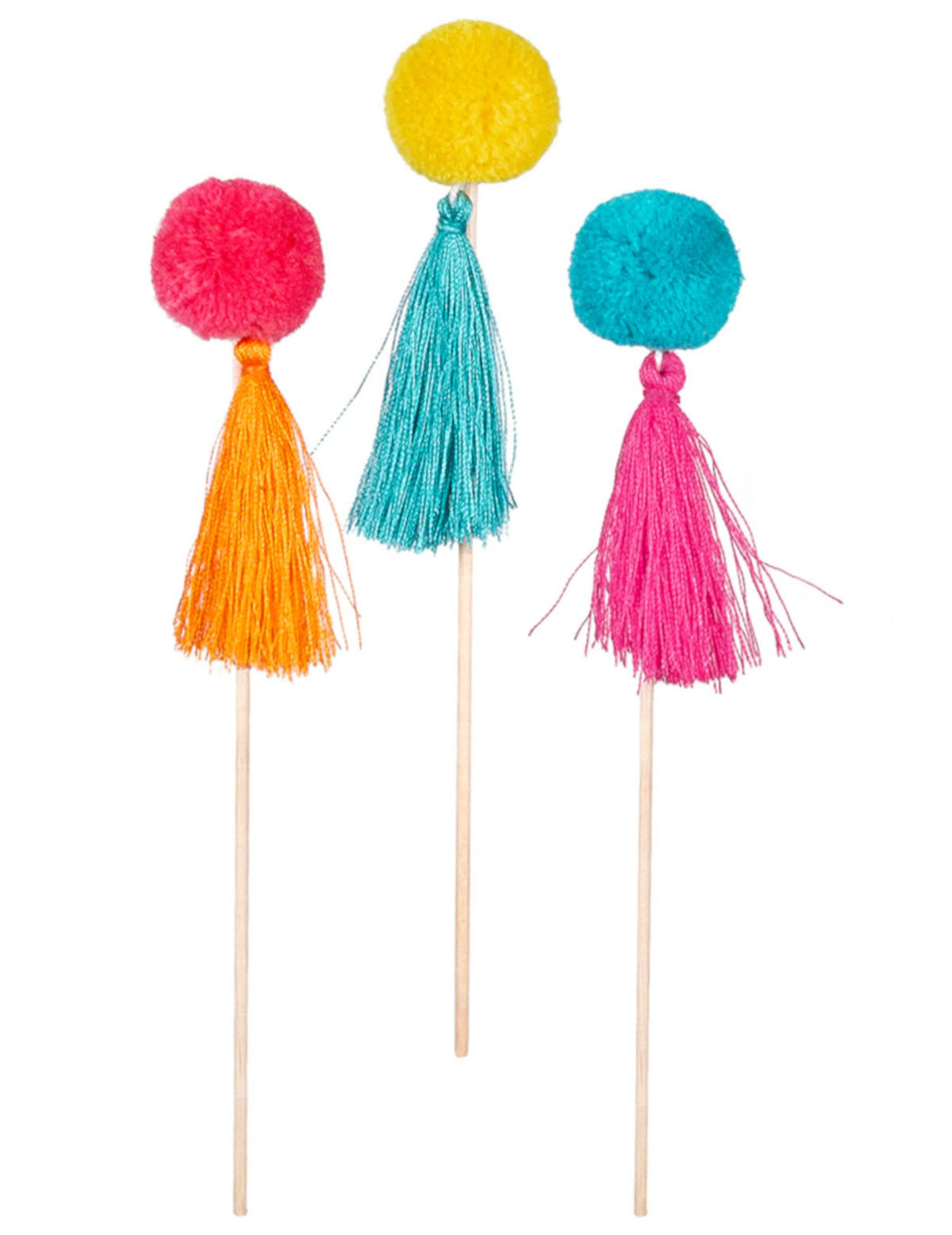 Picos de madera pompones coloridos para fiesta multicolores con borlas