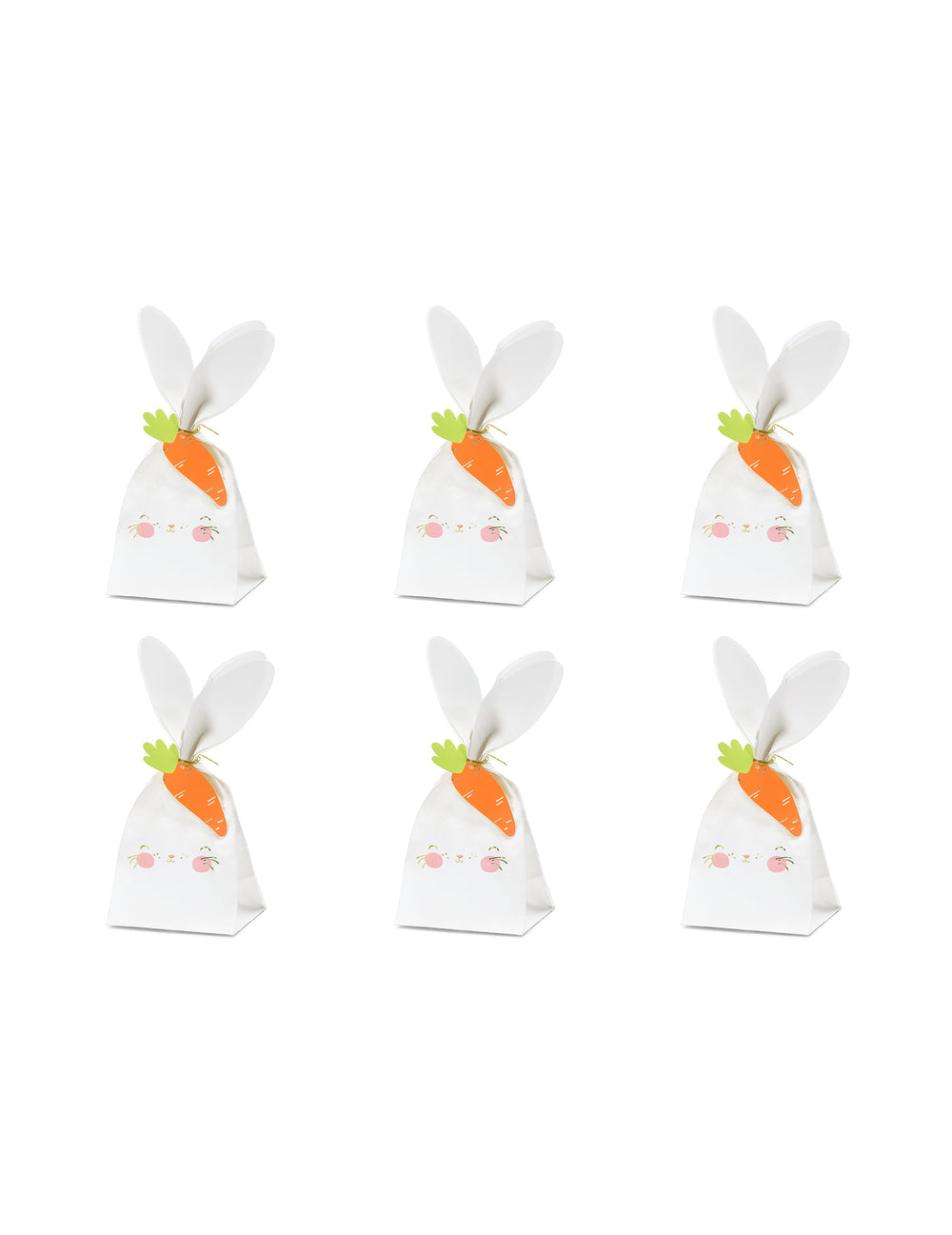 Sacs à bonbons Lapins pour fête blancs en papier avec carotte orange