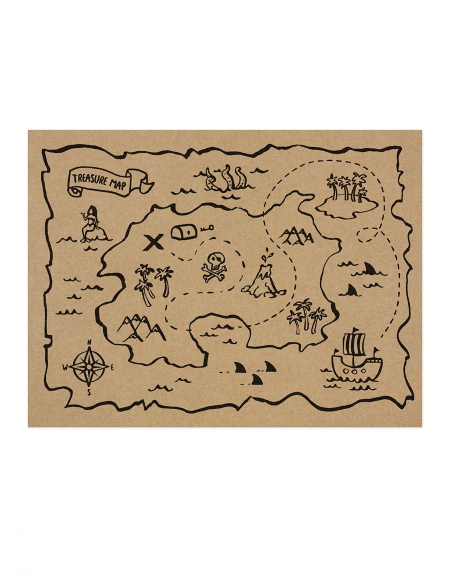 Set de table carte aux trésors pour enfant en papier kraft marron