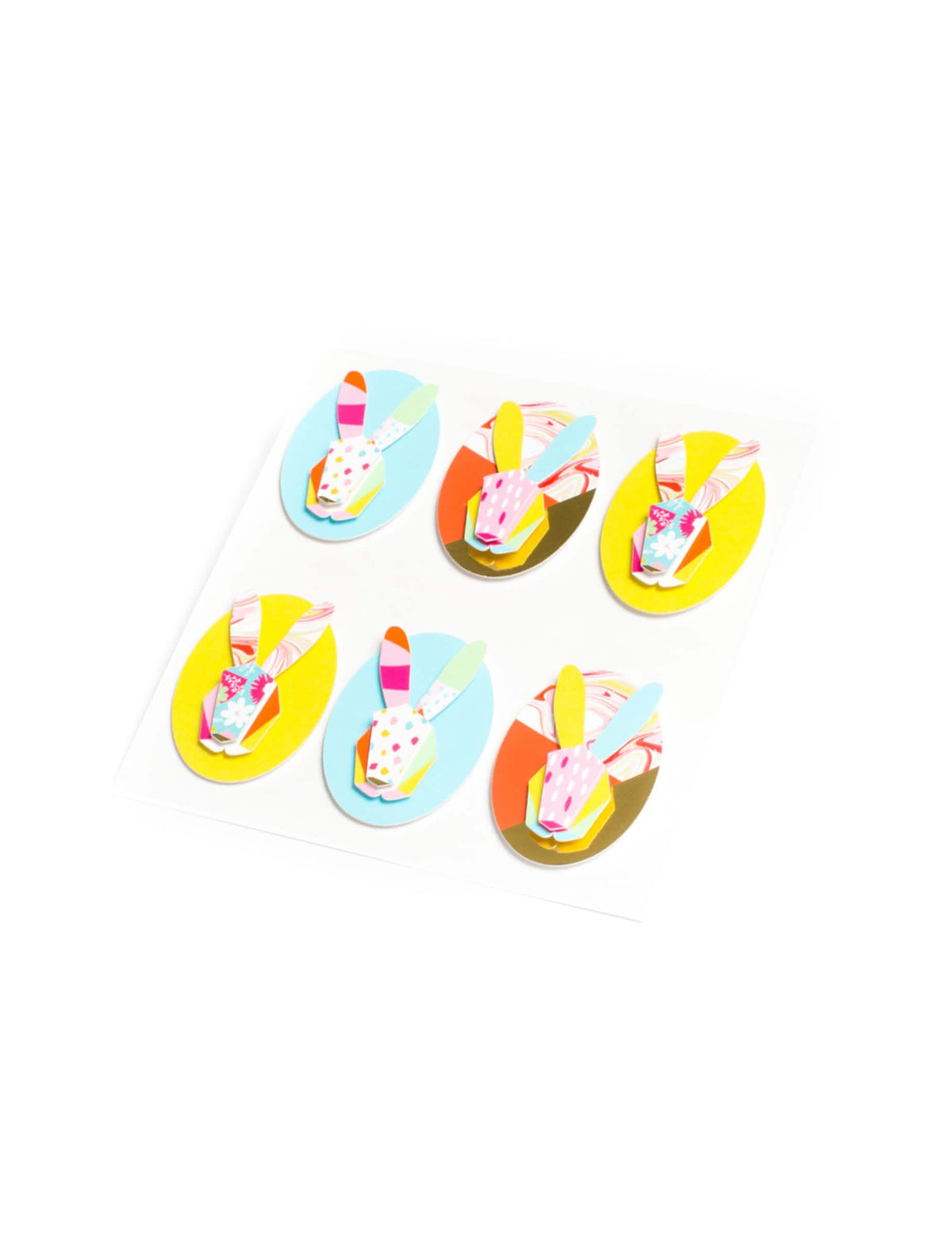 6 stickers lapins graphiques pour Pâques multicolores