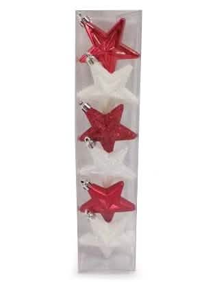 Colgantes de estrellas para árbol blancos y rojos con purpurina