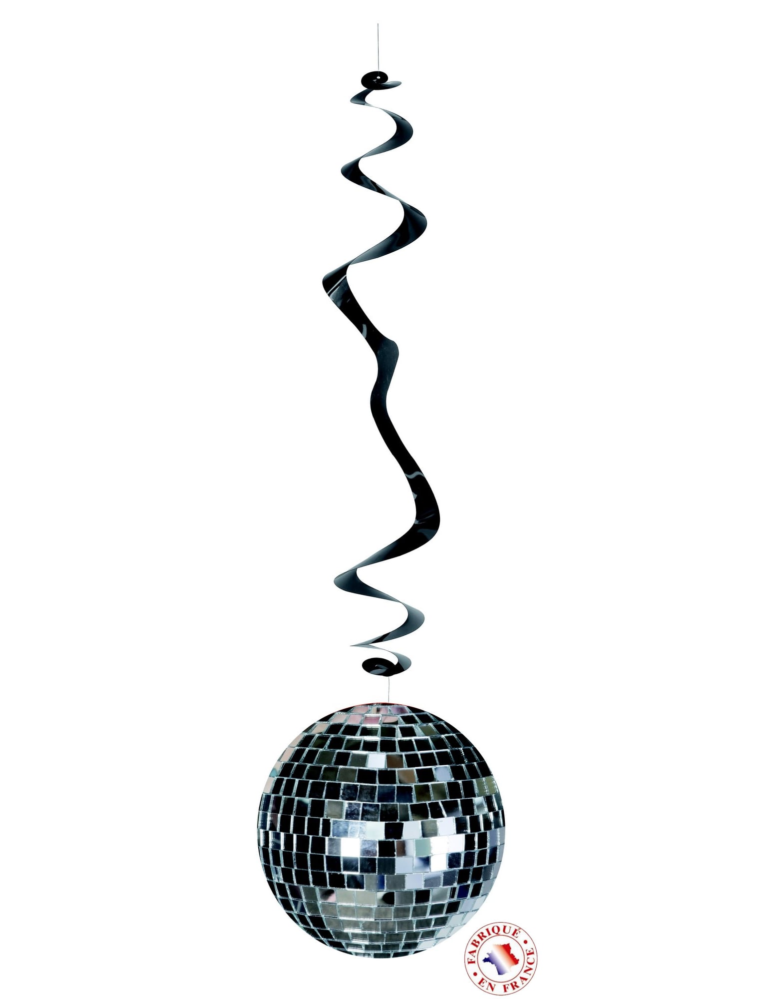 6 suspensions spirales Disco pour fête argenté et noir avec boule à facettes