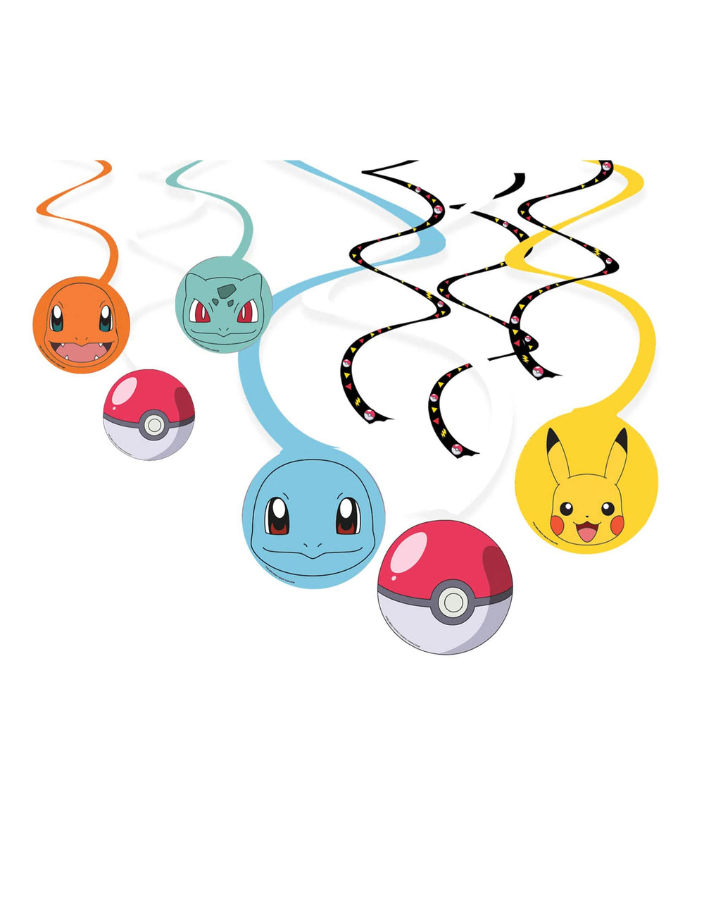 6 Suspensions spirales Pokémon Pikachu pour fête multicolores avec Pokéballs