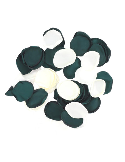 60 pétalos de satén marfil y verde oscuro 3,5 cm