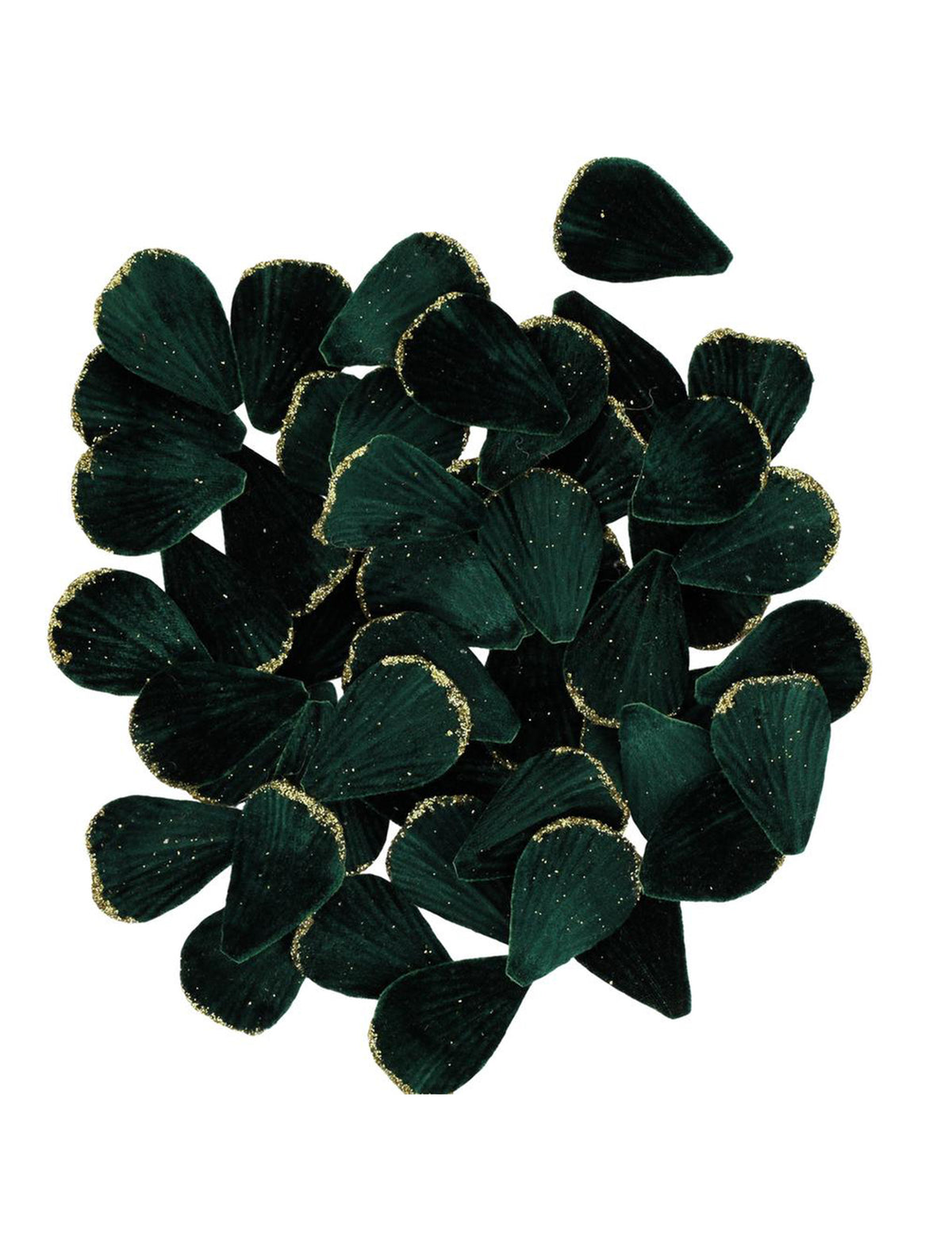 60 pétalos terciopelo verde oscuro y oro 3 x 5 cm