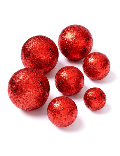 7 bolas con purpurina rojas de 3,5 a 6,5 cm