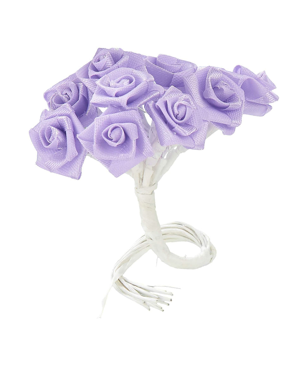Vista general del ramo de mini rosas de satén para decoración de boda color malva