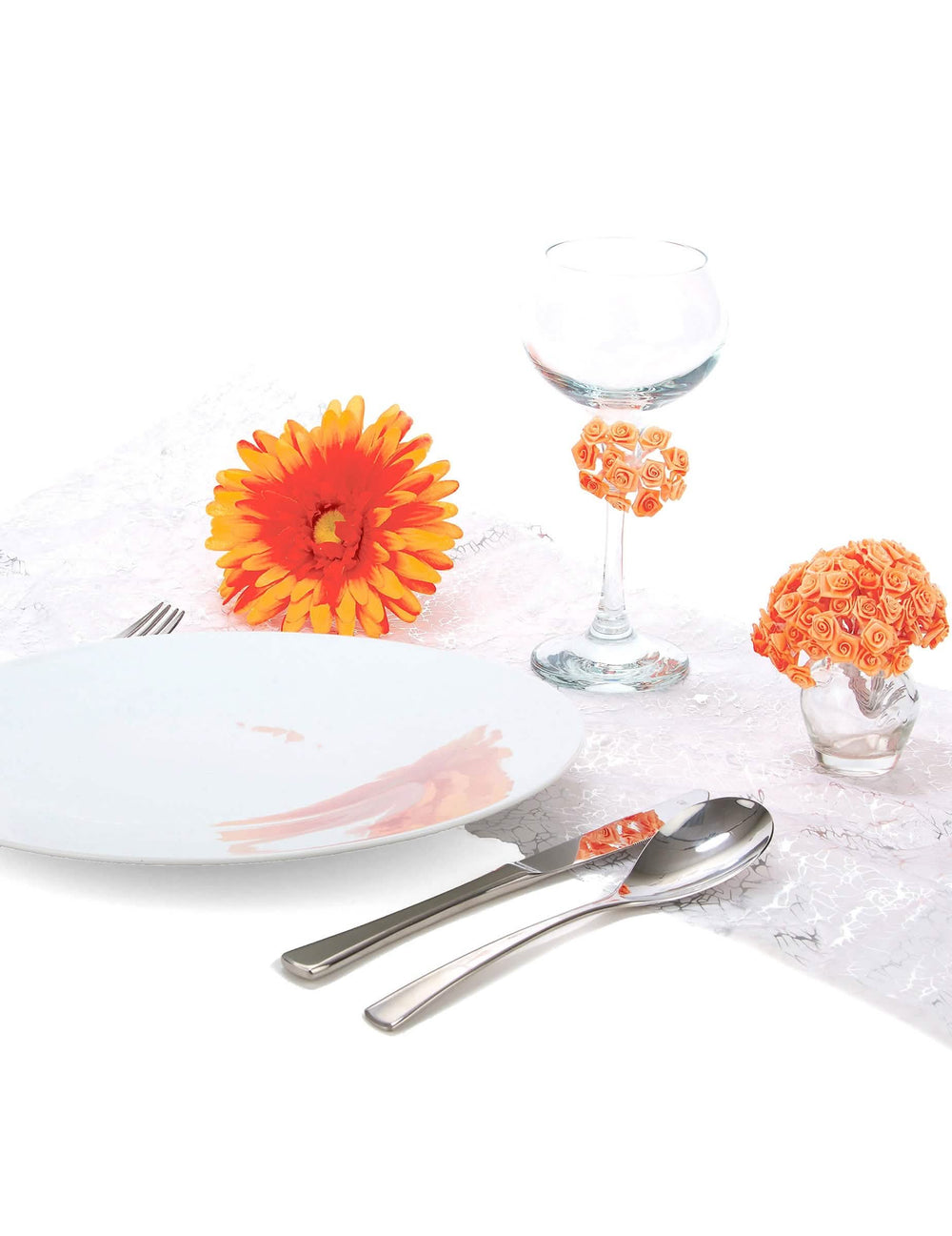 Mini rosas de satén sobre tallos para decoración de mesa de situación