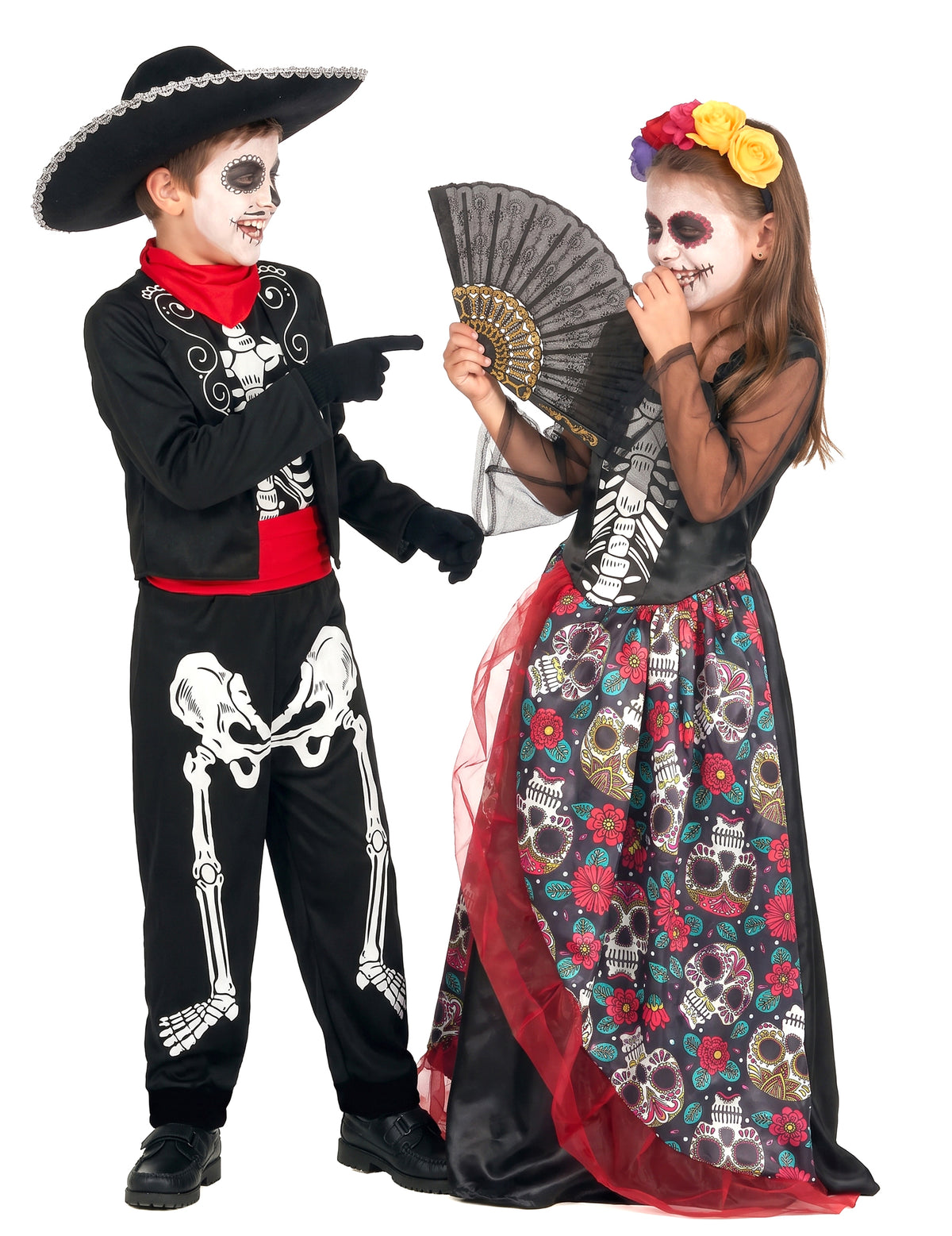 Disfraz de pareja Dia de los Muertos mexicano para niños