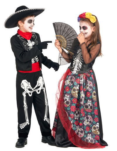 Disfraz de pareja Dia de los Muertos mexicano para niños