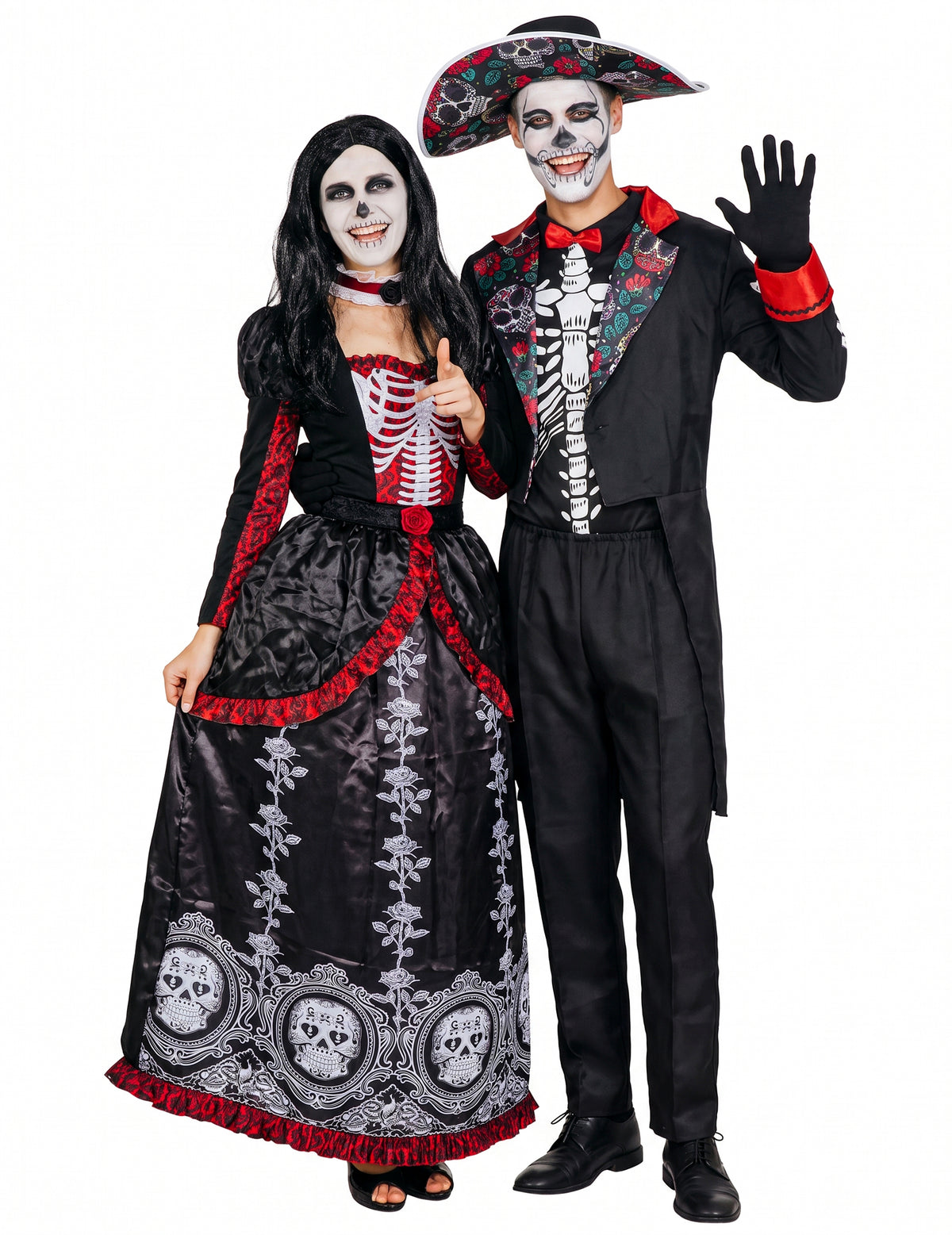 Disfraz de pareja de esqueletos Día de los Muertos para adultos