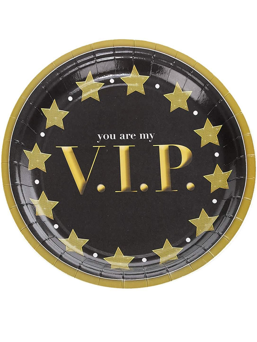 Assiettes en carton VIP pour fête noir et or avec étoiles