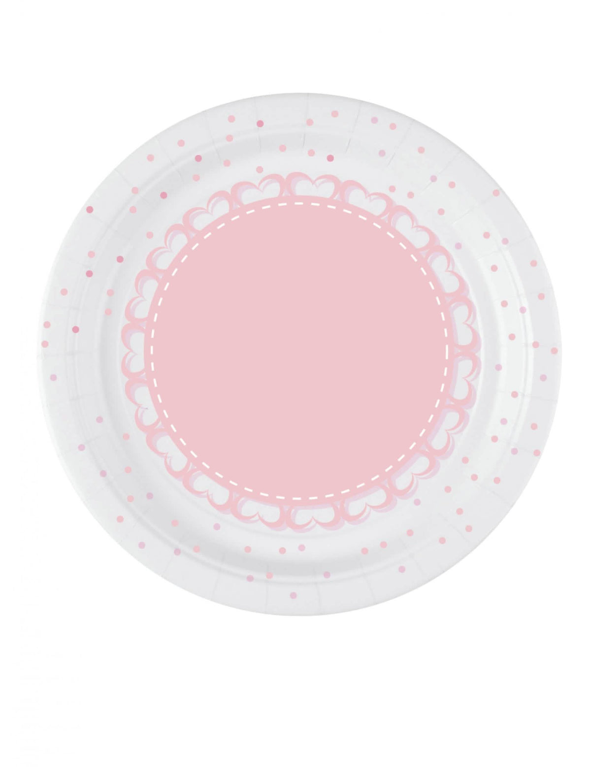 Assiettes en carton cœurs roses blanches à pois roses