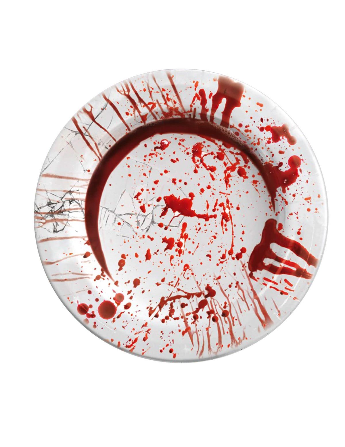 Detalle de las manchas de sangre de los platos de cartón halloween ensangrentado