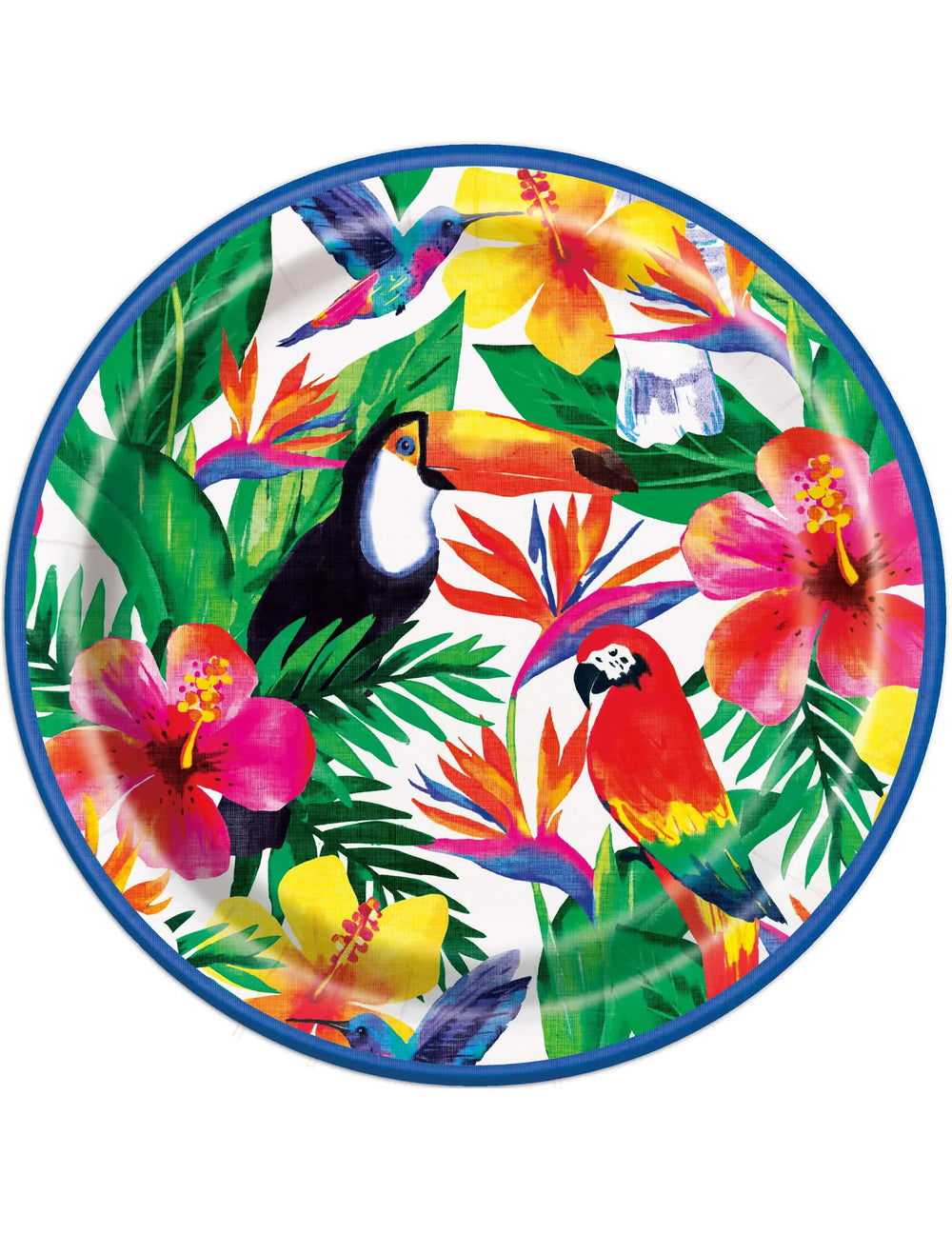 platos de cartón Palm Tropical Luau para fiesta con motivos de pájaros y flores exóticas