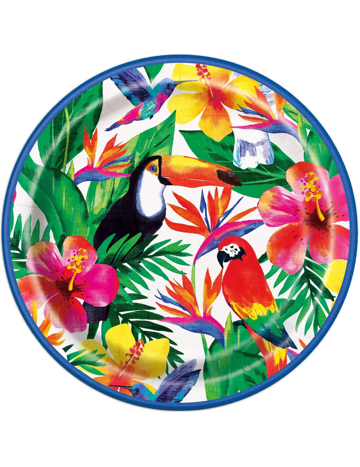 platos de cartón Palm Tropical Luau para fiesta con motivos de pájaros y flores exóticas