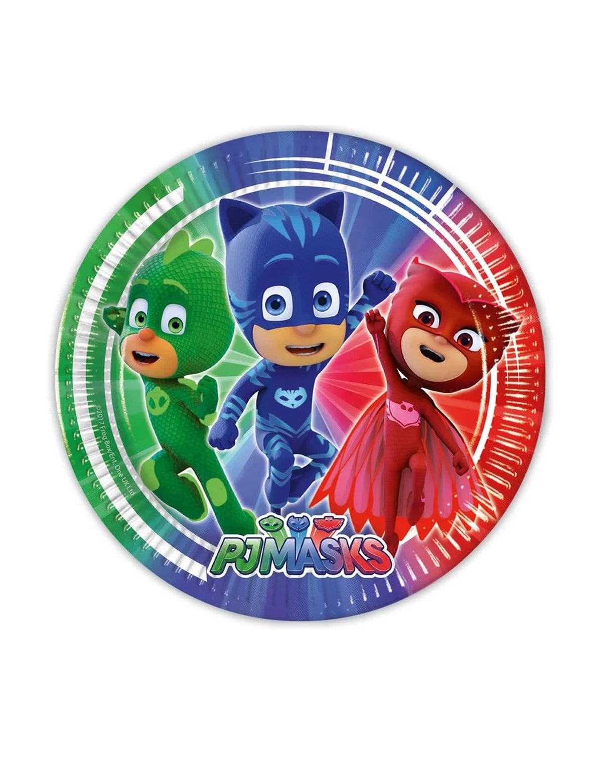 platos de cartón PJMasks para niño multicolores con Yoyo Bibou y Gluglu