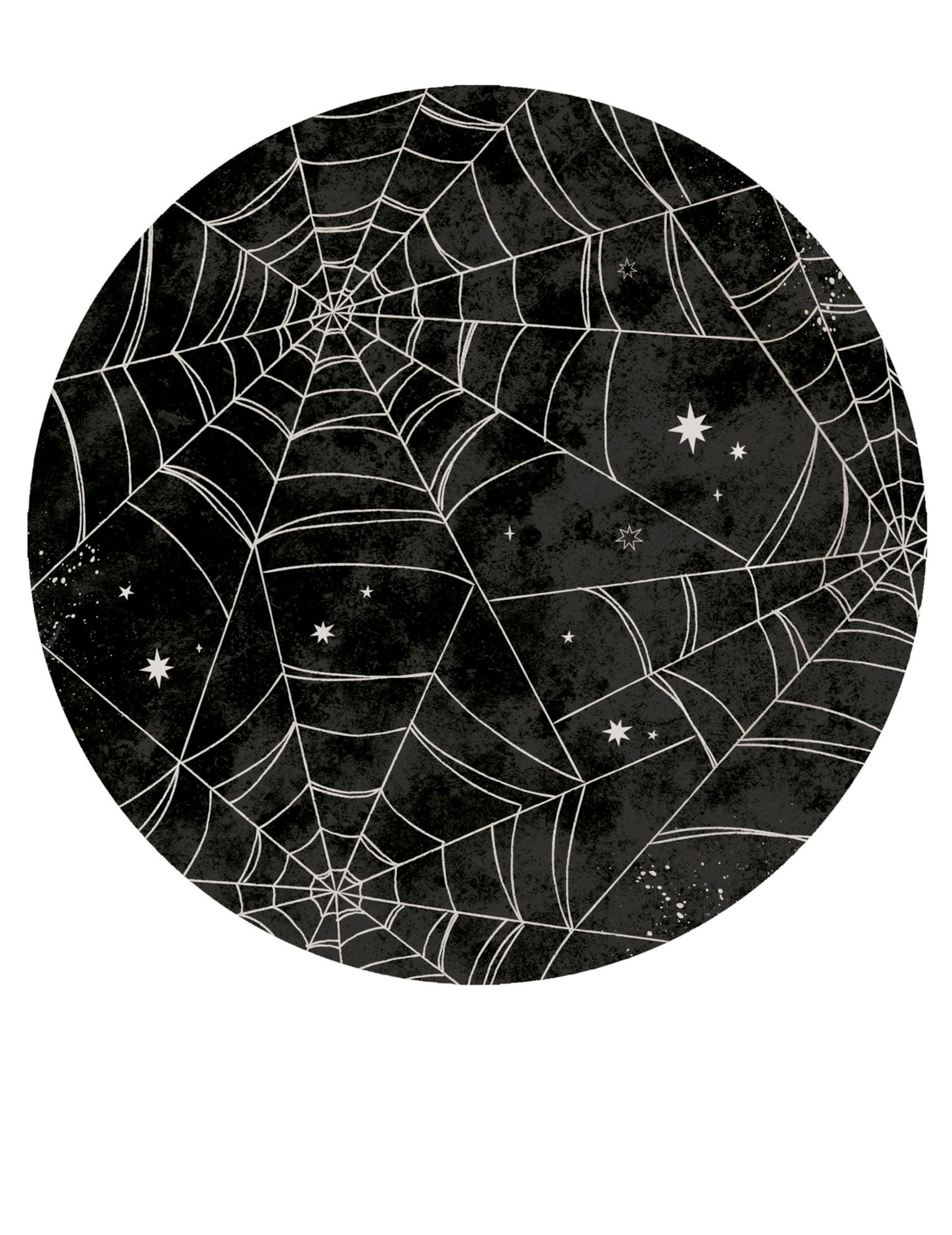 Assiettes en carton toile d'araignée pour Halloween noir et blanc avec étoiles