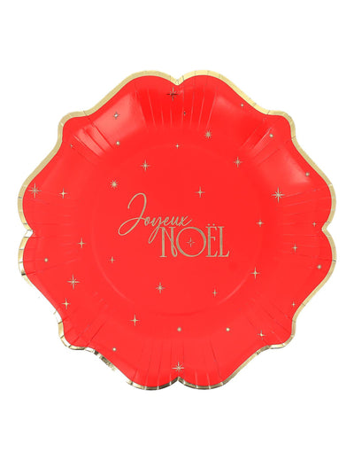 8 platos Feliz Navidad atemporal rojo y dorado 23 cm