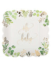 Assiette en carton oh baby eucalyptus pour baby shower carrée festonnée avec dorure