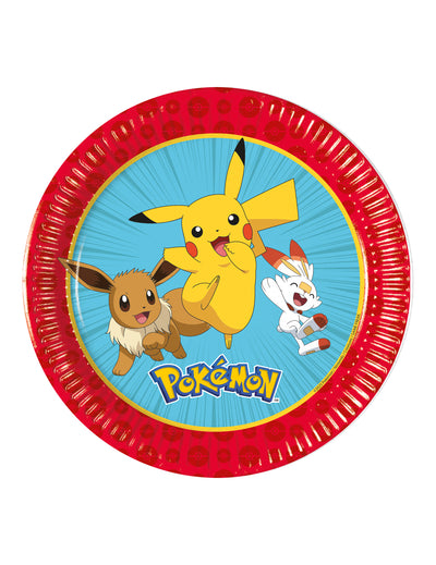 Assiettes en carton Pokémon Next Generation pour enfant rouges et bleues avec Pikachu et Évoli