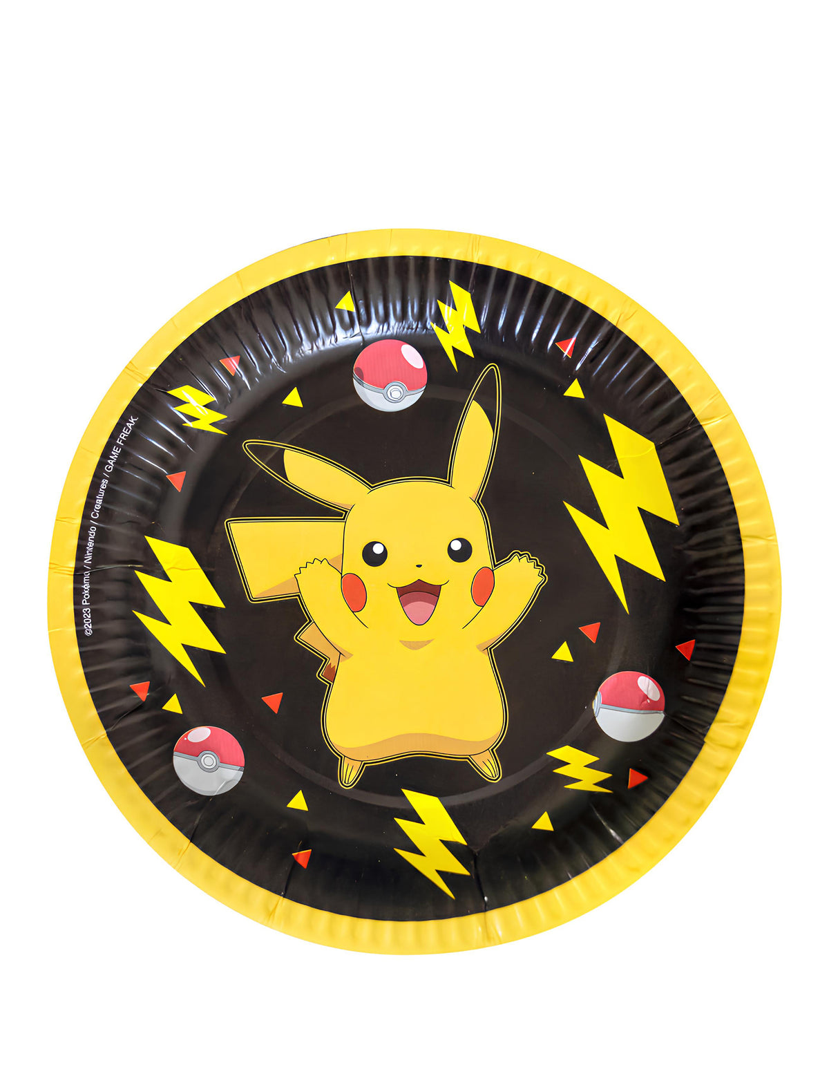 Petites assiettes en carton Pikachu Pokémon noires et jaunes avec Pokéballs