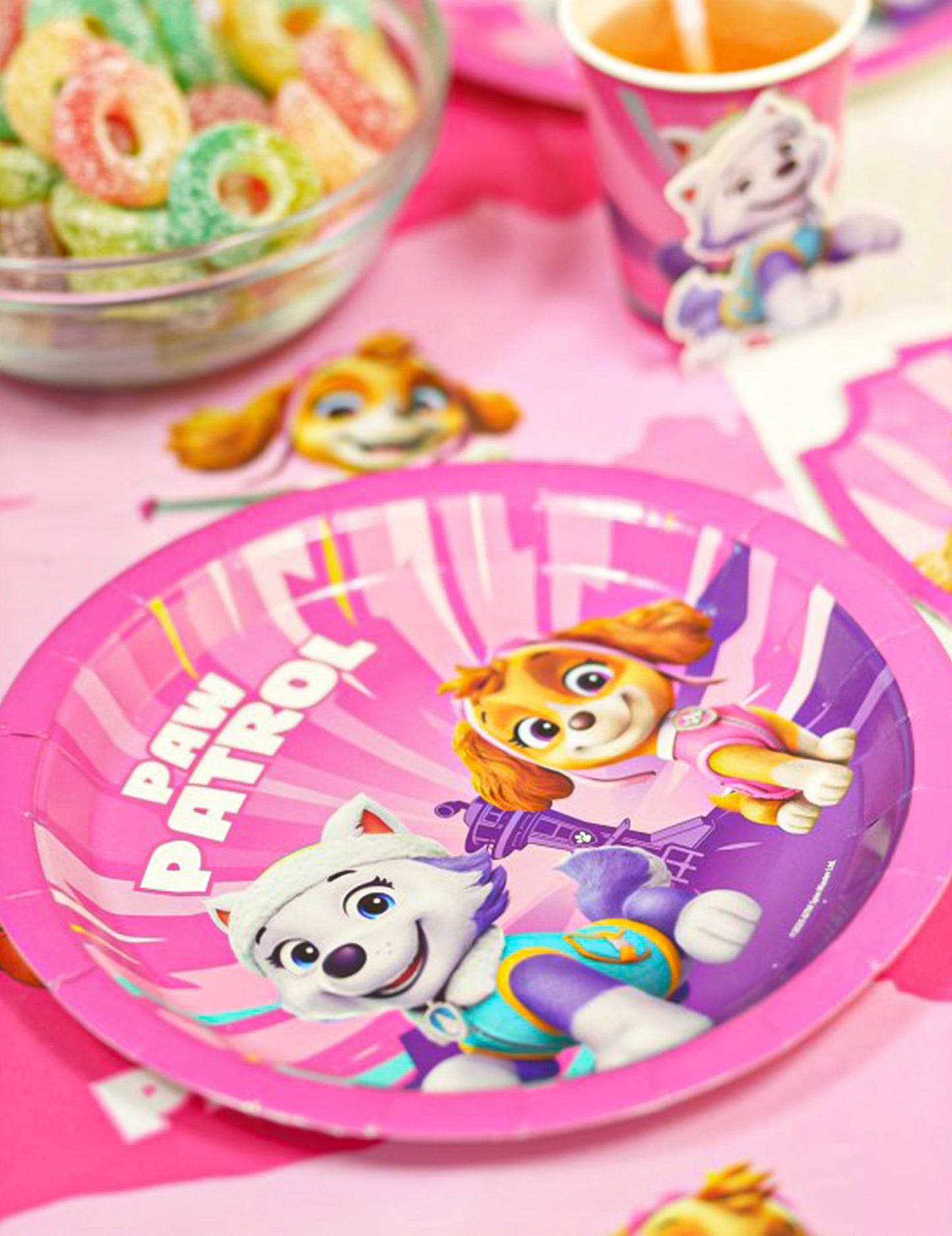 8 Platos rosas de cartón Patrulla Canina™ 23 cm