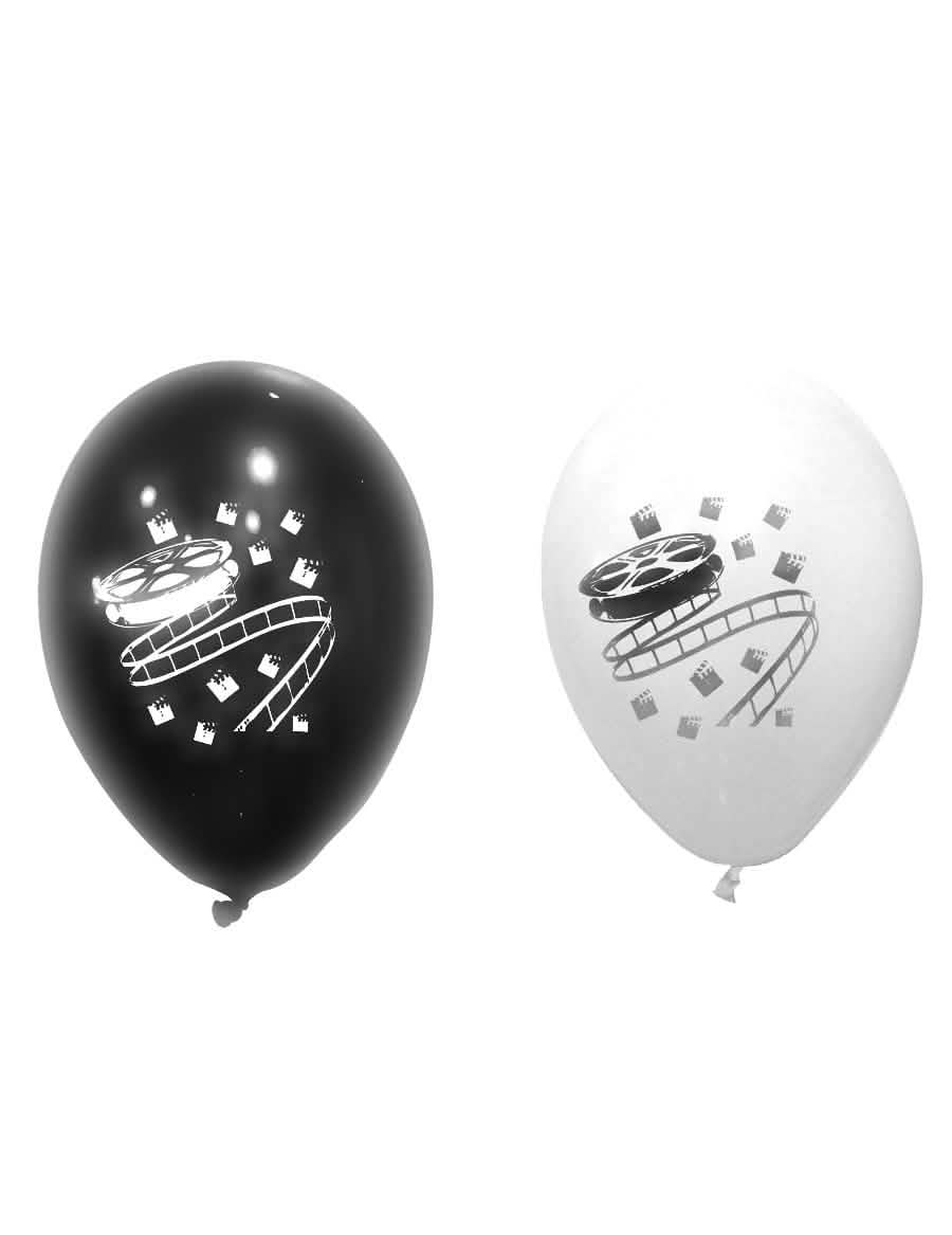 globos de látex de cine para fiesta negros y blancos con motivos de película y claqueta