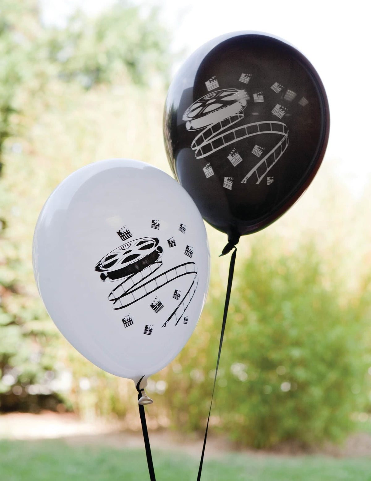 Primer plano de los motivos de los globos de látex de cine