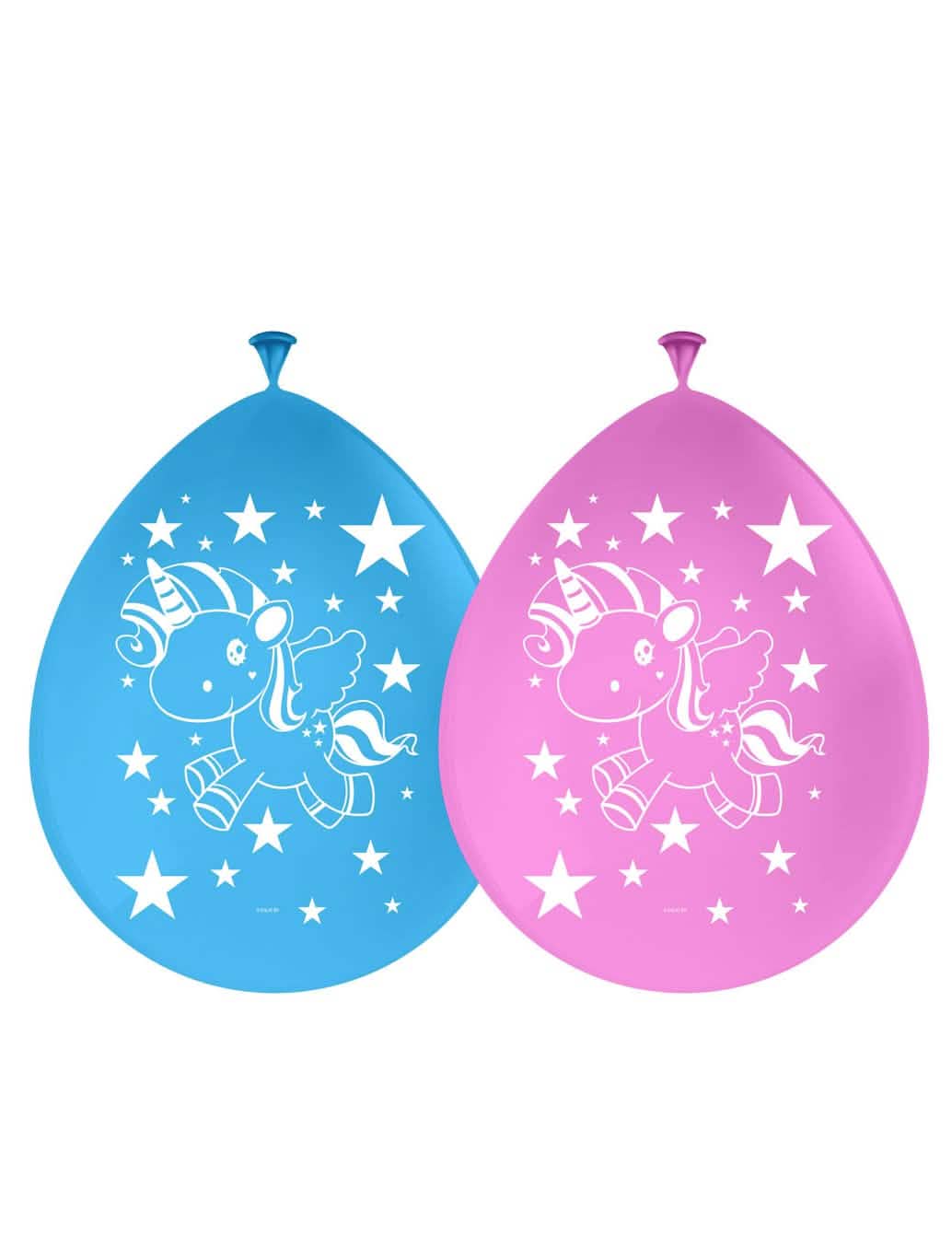 6 globos de látex unicornio azules y rosas con motivos de estrellas blancas