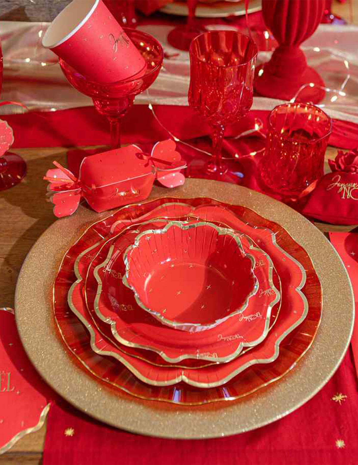 8 cuencos Navidad atemporal rojo y dorado 13,5 cm