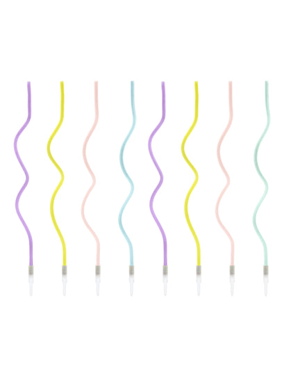 8 bougies spirales pastel pour fête multicolores avec bobèches